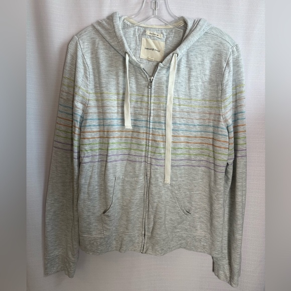 Thread & Supply Women’s Gray Striped Zip-Up Hoodie, size L - Picture 1 of 4